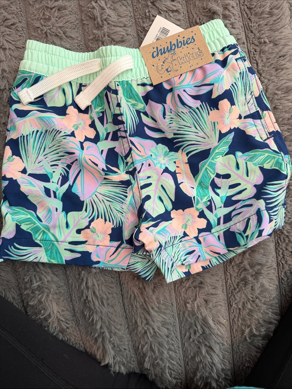 chubbies Navy Floral Tropical Drawstring swim trunks